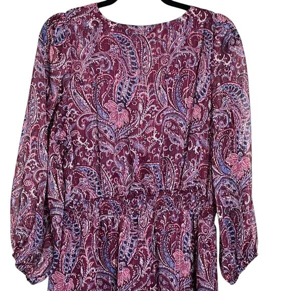 NWT Talbots Fit & Flare Midi Dress Size 14 Metallic Paisley Tiered Ruffle Boho - Picture 5 of 9